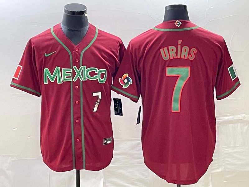 Men 2023 World Cub Mexico 7 Urias Red green Nike MLB Jersey1